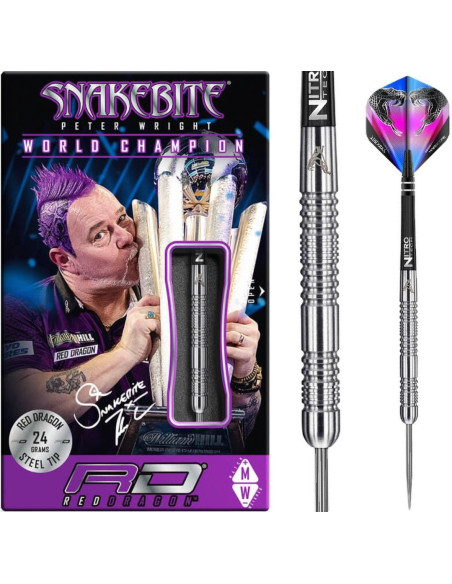 Fléchettes Red Dragon Peter Wright Snakebite Euro 11 - 20g Ou 24g - Tungstène 90% - Tiges Et Ailettes Incluses